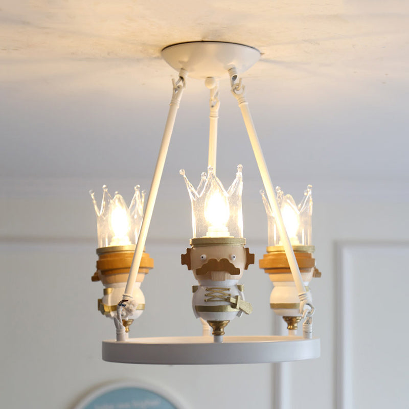 Resin King Hanging Light Cartoon 3 Lights Hanging Chandelier in White for Child Bedroom Clearhalo 'Ceiling Lights' 'Chandeliers' Lighting' options 200551