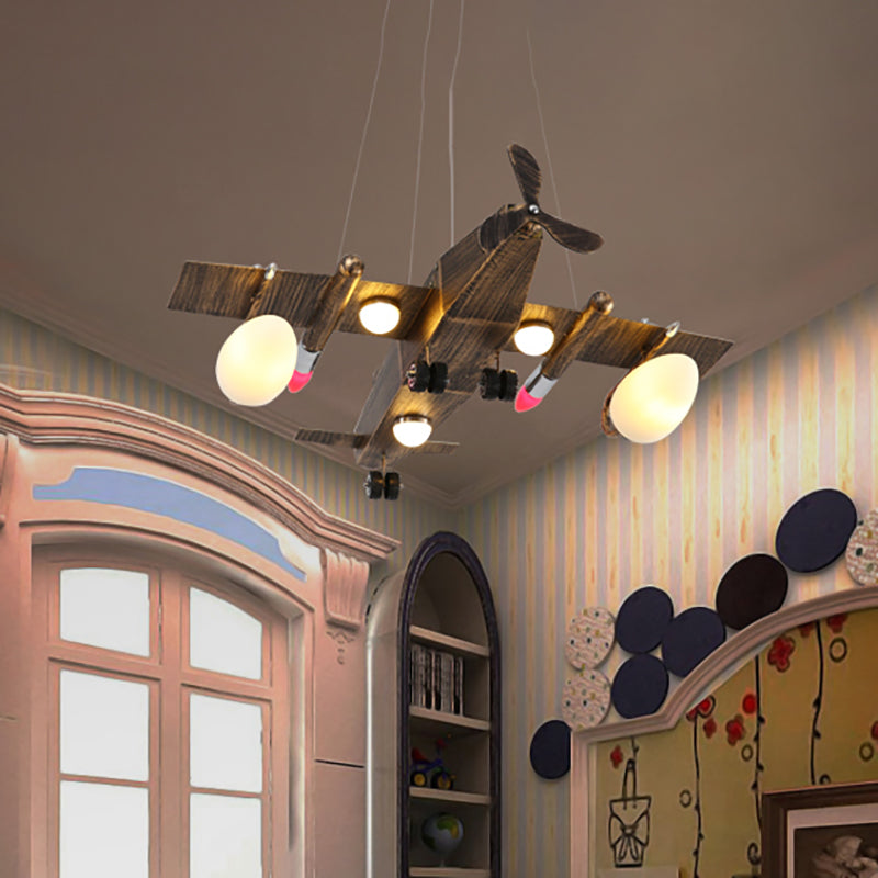 Modern Fighter Plane Hanging Chandelier Wooden Hanging Ceiling Lamp in Bronze for Bedroom Clearhalo 'Ceiling Lights' 'Chandeliers' Lighting' options 200652