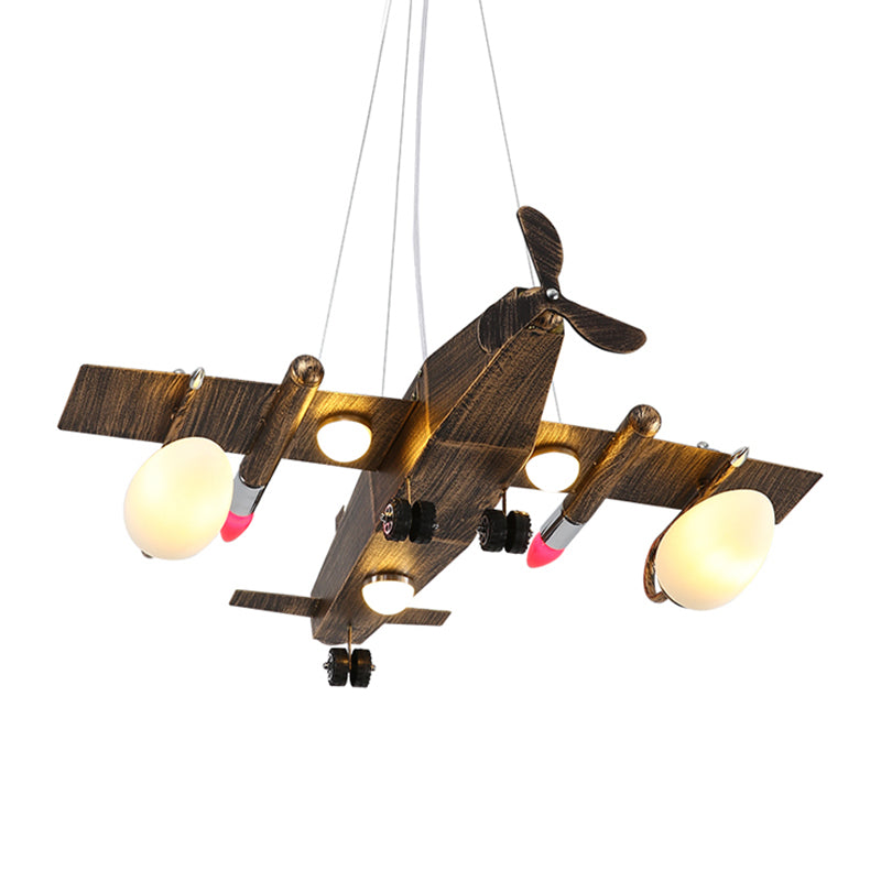 Modern Fighter Plane Hanging Chandelier Wooden Hanging Ceiling Lamp in Bronze for Bedroom Clearhalo 'Ceiling Lights' 'Chandeliers' Lighting' options 200654