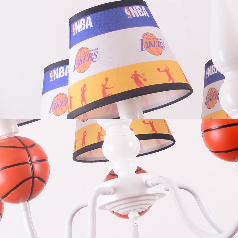 Bedroom Basketball Hanging Lamp Metal 5 Lights Cartoon Hanging Chandelier in Orange Clearhalo 'Ceiling Lights' 'Chandeliers' Lighting' options 200718
