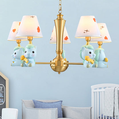 Fabric Tapered Shade Hanging Ceiling Lamp Nordic Hanging Light Fixtures for Bedroom 5 Blue Clearhalo 'Ceiling Lights' 'Chandeliers' Lighting' options 200771_7dd13658-bac1-4ff6-9303-87c3bc536062