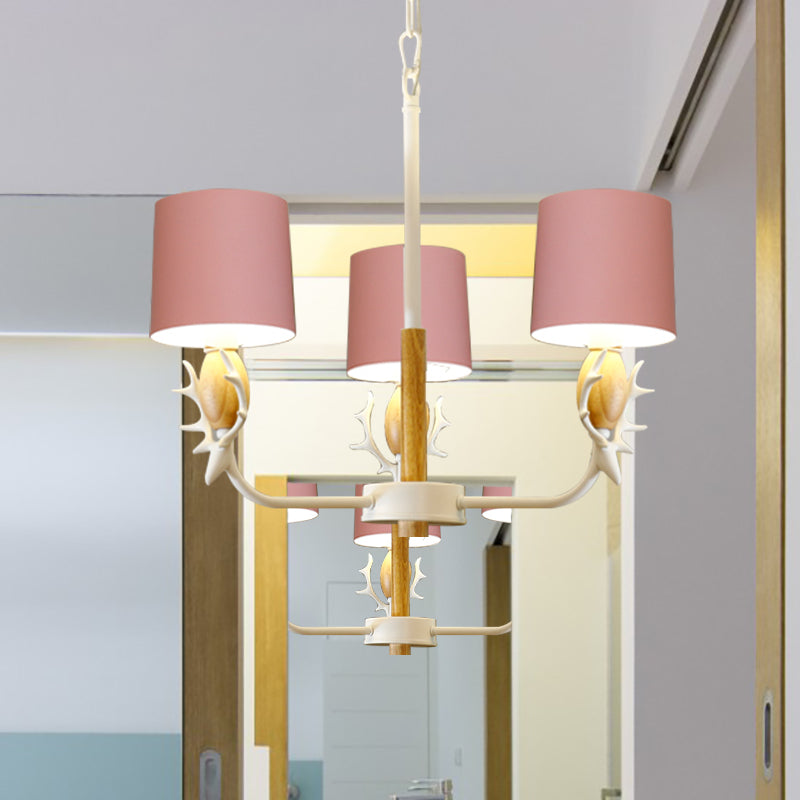 Scandinavian Deer Horn Hanging Lights Metal Wood Chandelier Light for Living Room 3 Pink Clearhalo 'Ceiling Lights' 'Chandeliers' Lighting' options 200867_6e760d2e-fb16-47ef-86ad-cfe7d81435a1