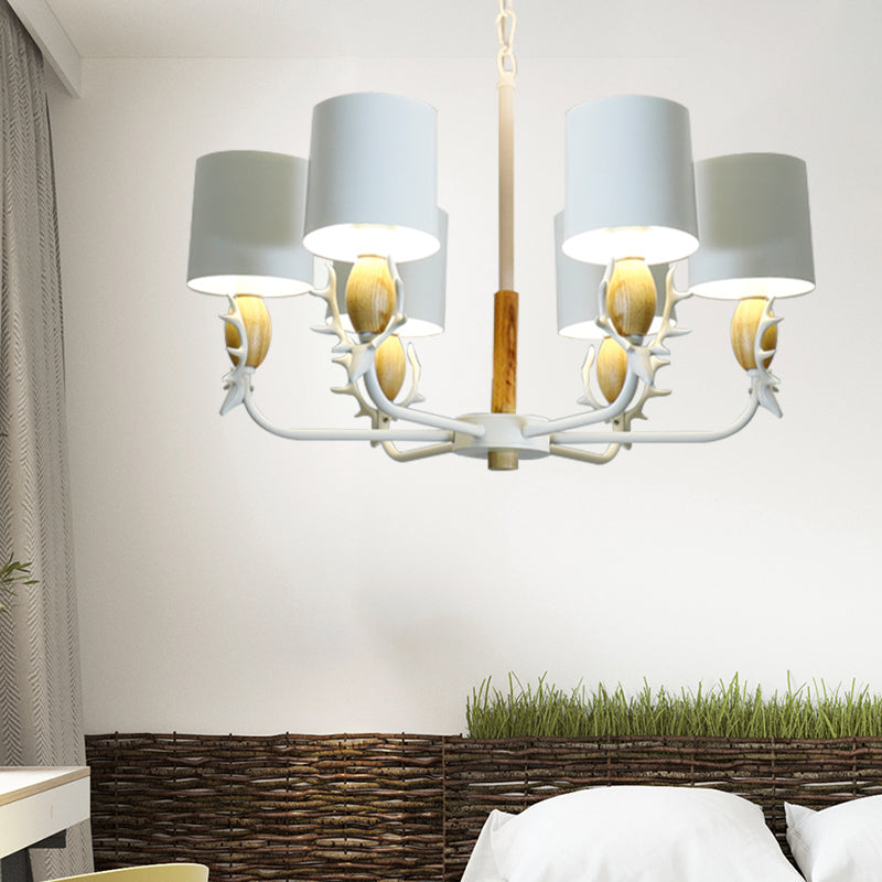 Scandinavian Deer Horn Hanging Lights Metal Wood Chandelier Light for Living Room 6 White Clearhalo 'Ceiling Lights' 'Chandeliers' Lighting' options 200881_54db618c-31b9-4867-99b0-41a55fd5db05