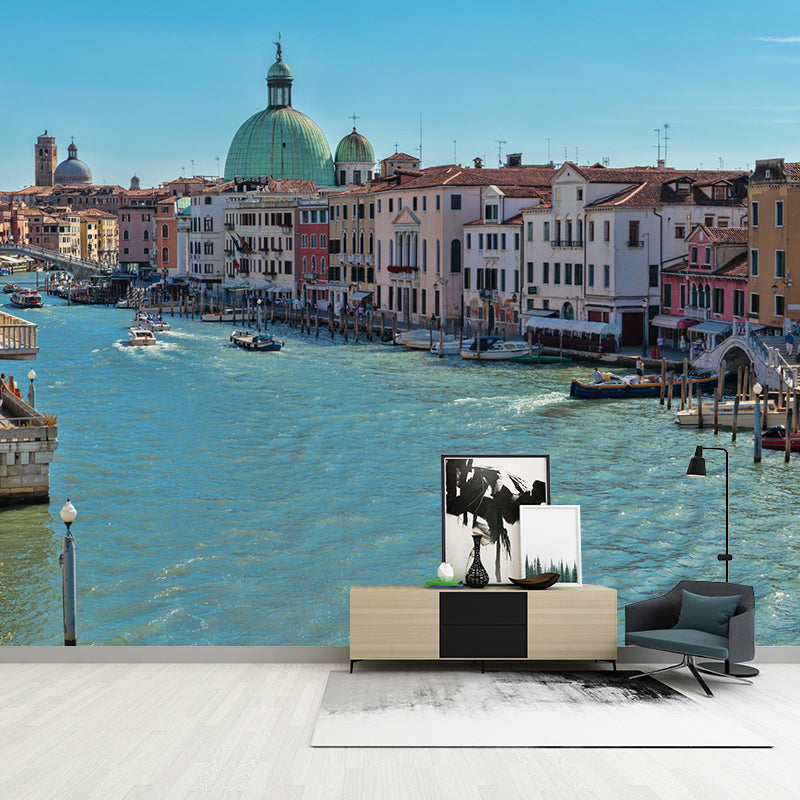 Boat on the Canal Mural Wallpaper Contemporary Water-Proof House Interior Wall Art, Made to Measure Clearhalo 'Wall Decor' 'Wall Mural' 2009044