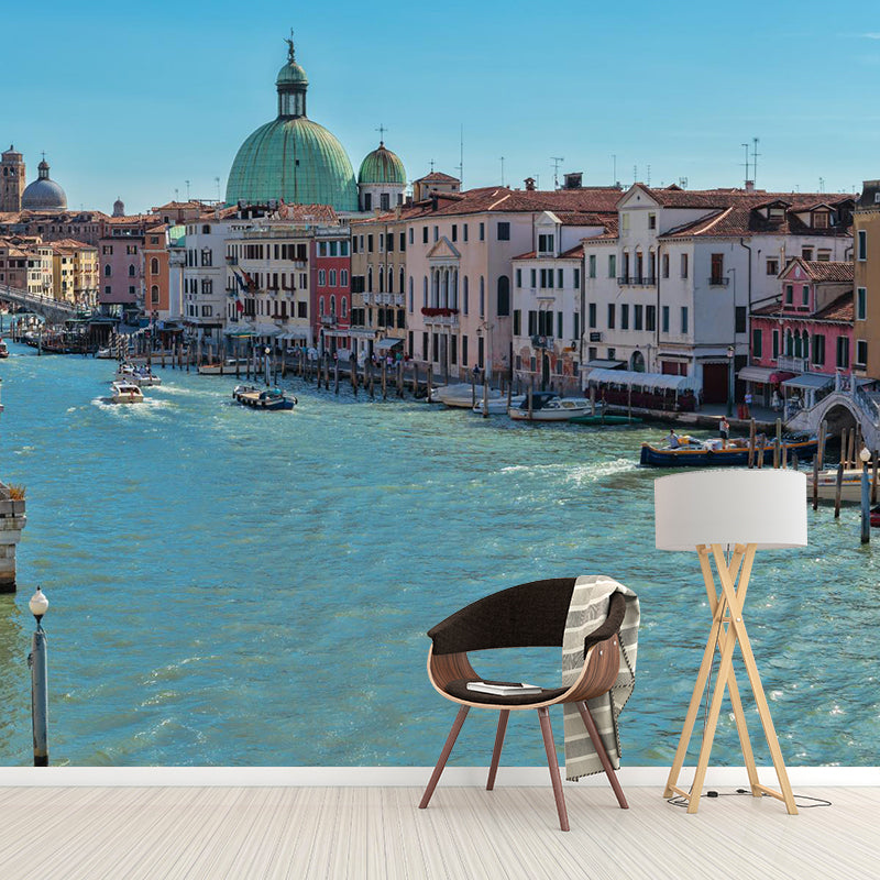 Boat on the Canal Mural Wallpaper Contemporary Water-Proof House Interior Wall Art, Made to Measure Clearhalo 'Wall Decor' 'Wall Mural' 2009045