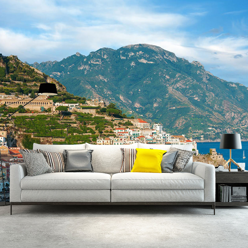 Mediterranean Water City Wall Mural Soft Color Stain-Proof Wall Art for Family Room Green Clearhalo 'Wall Decor' 'Wall Mural' 2009053