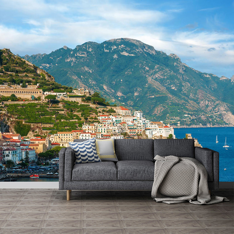 Mediterranean Water City Wall Mural Soft Color Stain-Proof Wall Art for Family Room Clearhalo 'Wall Decor' 'Wall Mural' 2009055