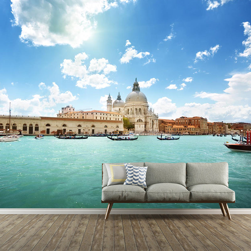 Mediterranean Water City Wall Mural Soft Color Stain-Proof Wall Art for Family Room Clearhalo 'Wall Decor' 'Wall Mural' 2009059