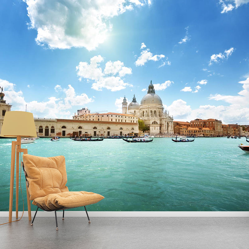 Mediterranean Water City Wall Mural Soft Color Stain-Proof Wall Art for Family Room Clearhalo 'Wall Decor' 'Wall Mural' 2009060