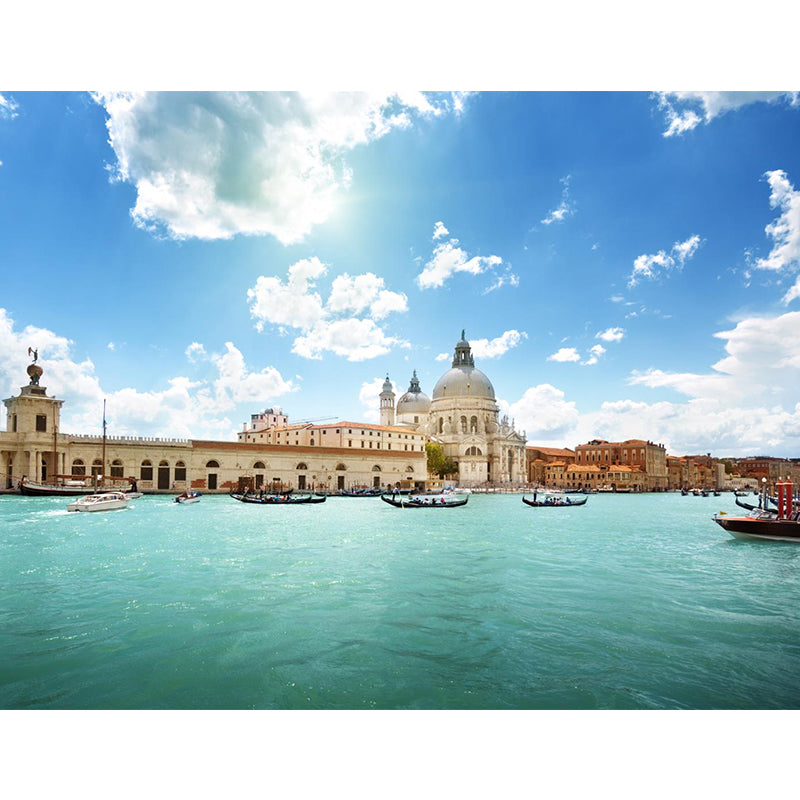 Mediterranean Water City Wall Mural Soft Color Stain-Proof Wall Art for Family Room Clearhalo 'Wall Decor' 'Wall Mural' 2009061