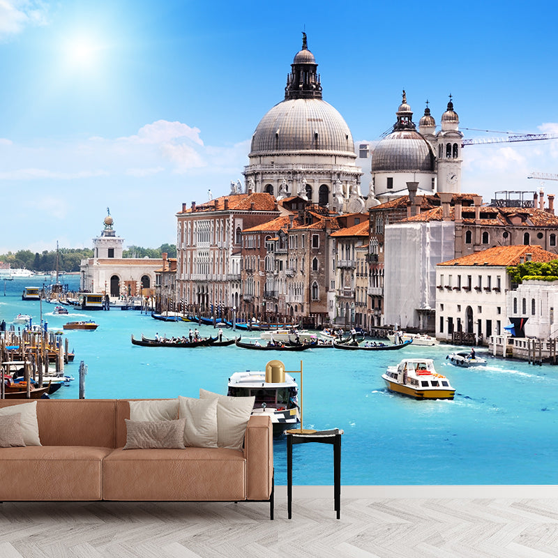 Mediterranean Water City Wall Mural Soft Color Stain-Proof Wall Art for Family Room Clearhalo 'Wall Decor' 'Wall Mural' 2009064