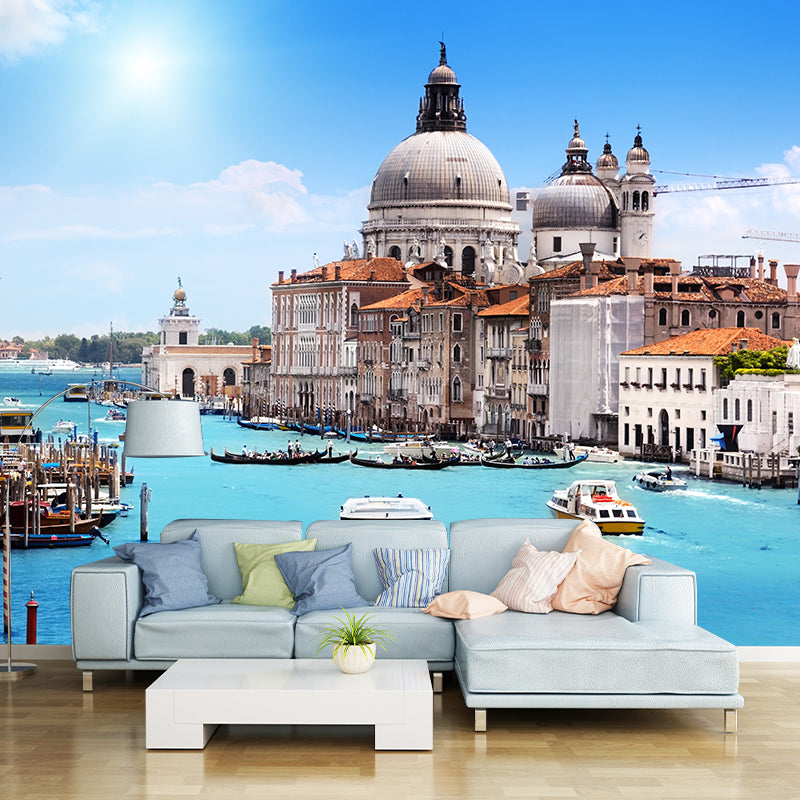 Mediterranean Water City Wall Mural Soft Color Stain-Proof Wall Art for Family Room Clearhalo 'Wall Decor' 'Wall Mural' 2009065