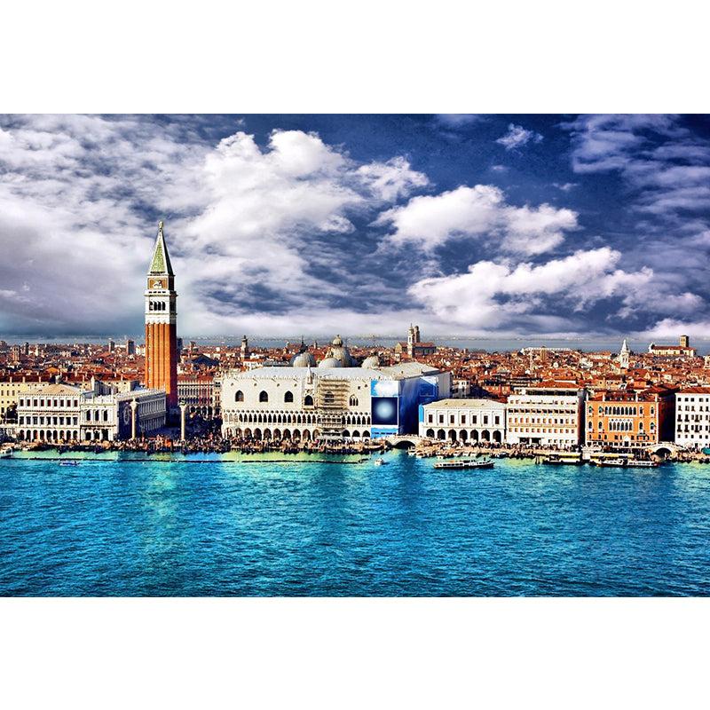 Mediterranean Water City Wall Mural Soft Color Stain-Proof Wall Art for Family Room Clearhalo 'Wall Decor' 'Wall Mural' 2009076