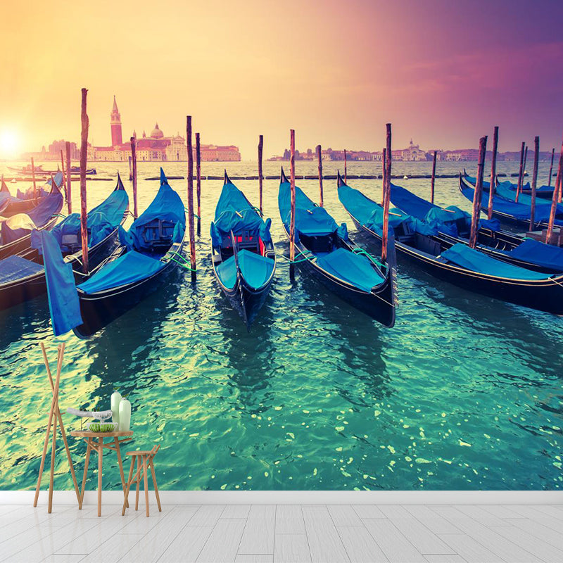 Grand Canal with Boats Mural Decal Pastel Modern Style Wall Decor for Living Room Clearhalo 'Wall Decor' 'Wall Mural' 2009105
