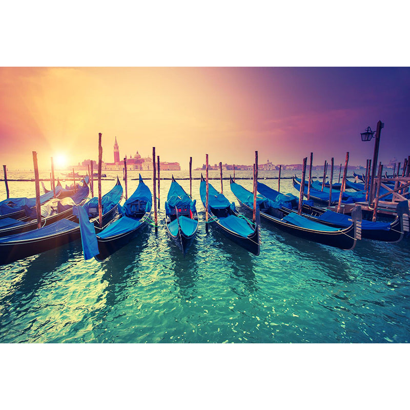 Grand Canal with Boats Mural Decal Pastel Modern Style Wall Decor for Living Room Clearhalo 'Wall Decor' 'Wall Mural' 2009106