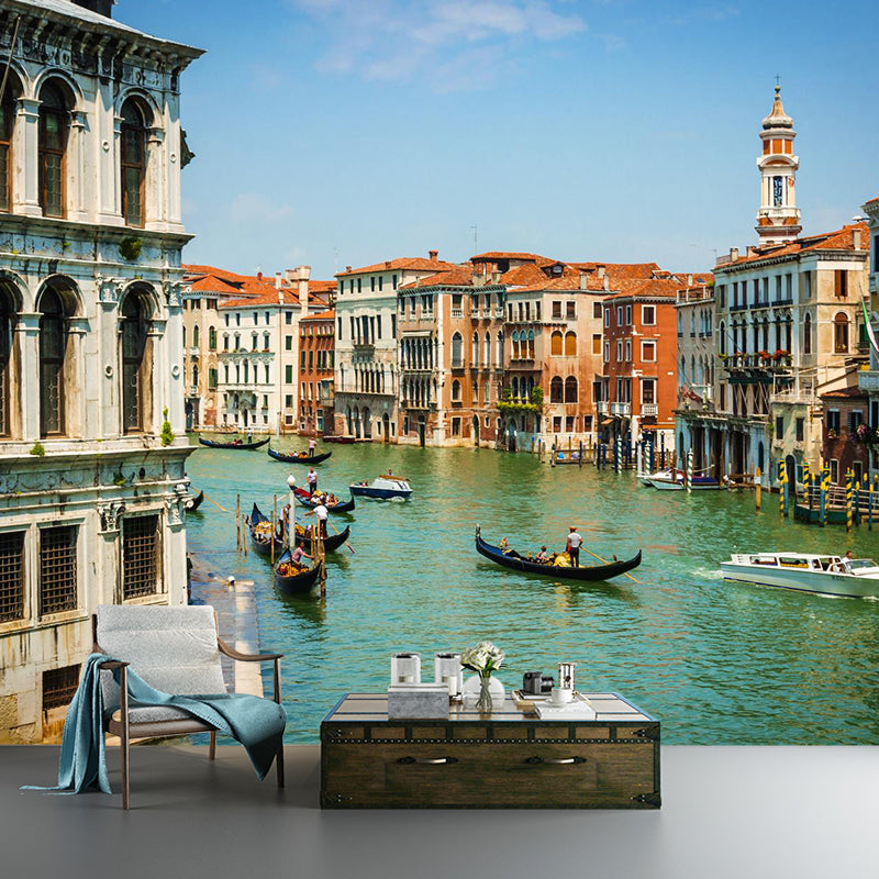 Grand Canal with Boats Mural Decal Pastel Modern Style Wall Decor for Living Room Clearhalo 'Wall Decor' 'Wall Mural' 2009120