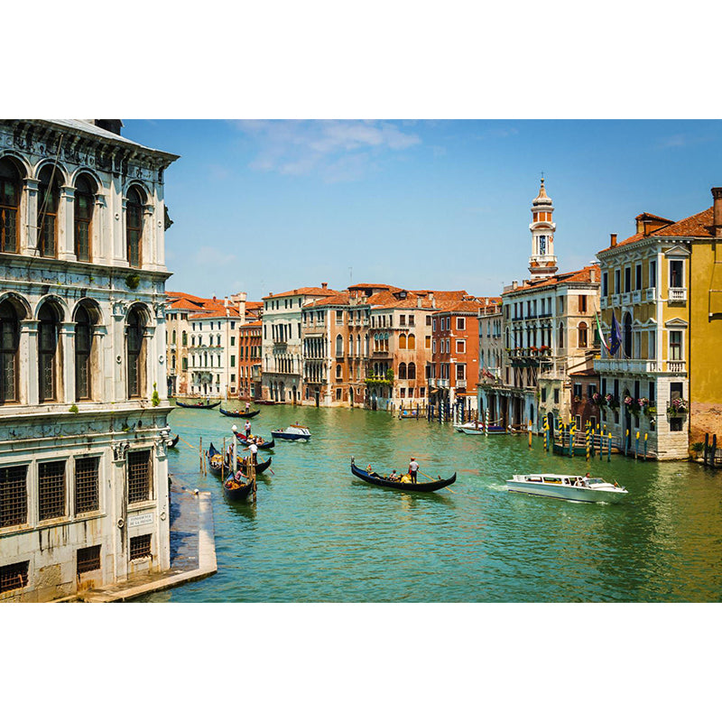 Grand Canal with Boats Mural Decal Pastel Modern Style Wall Decor for Living Room Clearhalo 'Wall Decor' 'Wall Mural' 2009121