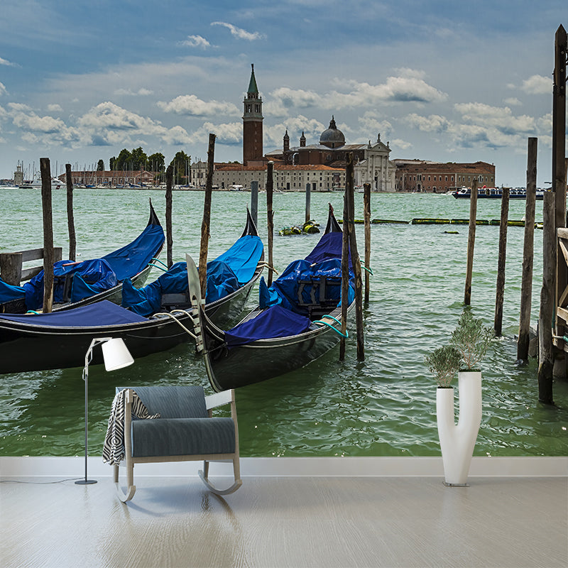 Grand Canal with Boats Mural Decal Pastel Modern Style Wall Decor for Living Room Clearhalo 'Wall Decor' 'Wall Mural' 2009124
