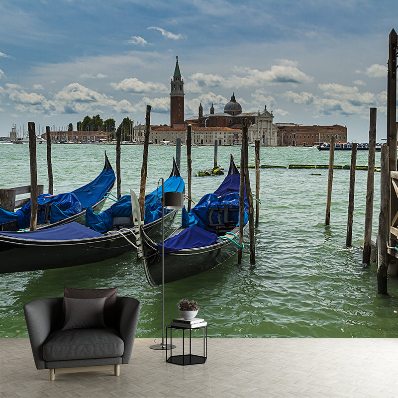 Grand Canal with Boats Mural Decal Pastel Modern Style Wall Decor for Living Room Clearhalo 'Wall Decor' 'Wall Mural' 2009125