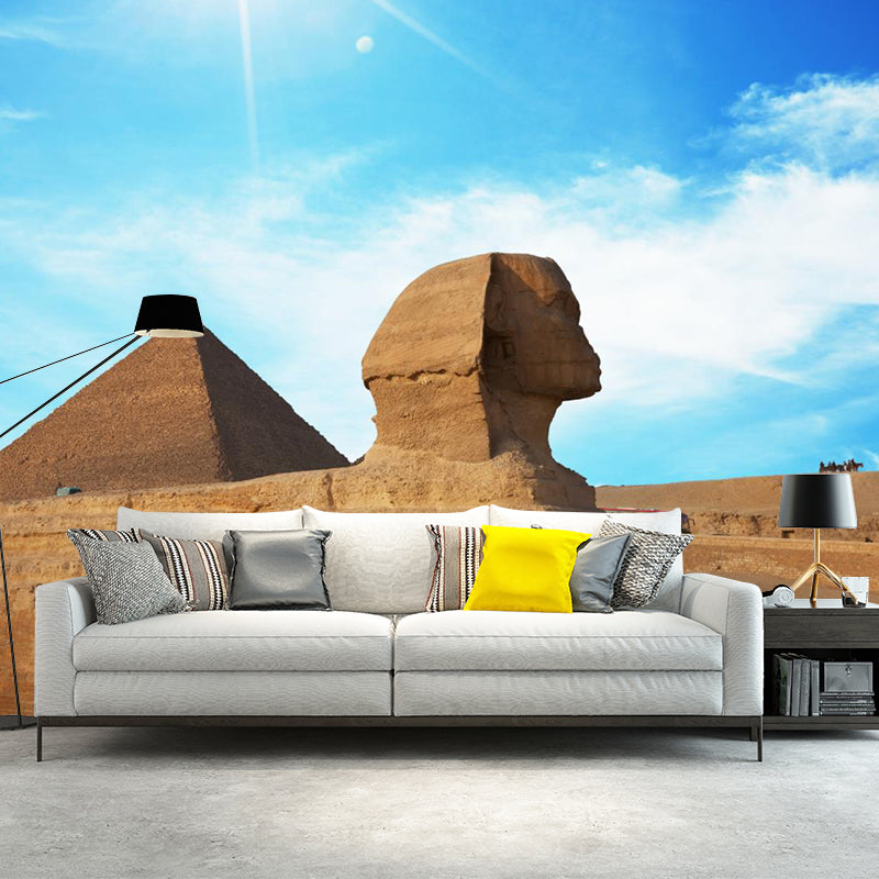 Contemporary Scenery Mural Wallpaper Natural Color Sun over the Pyramid Wall Covering Sky Blue Clearhalo 'Wall Decor' 'Wall Mural' 2009153