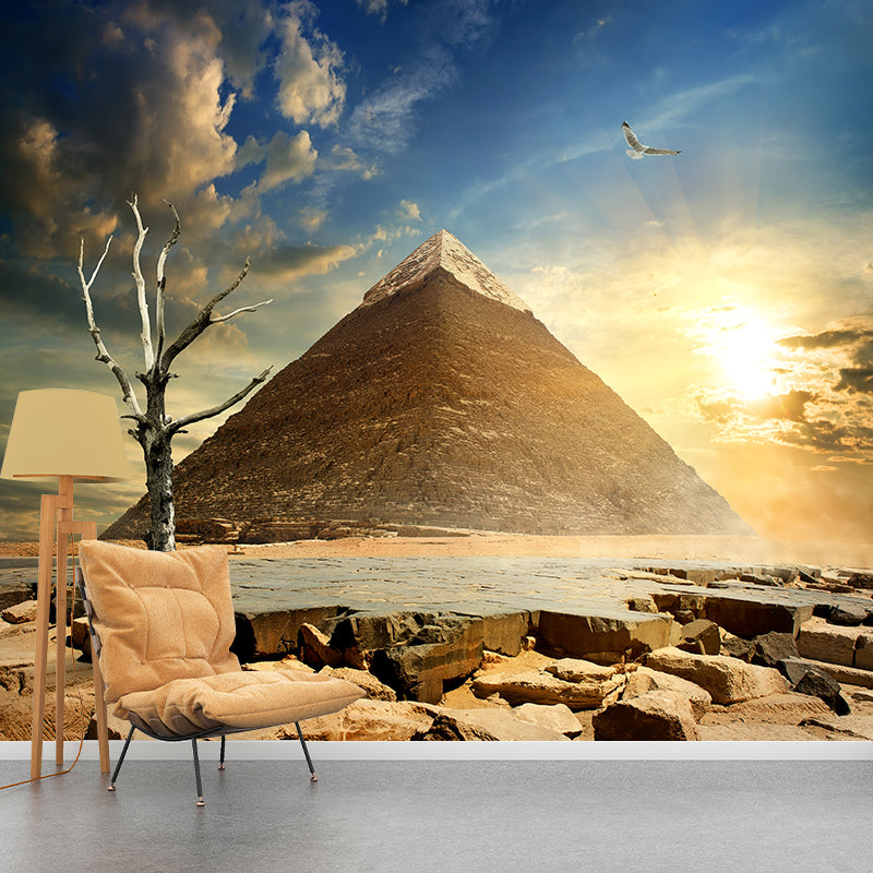 Contemporary Scenery Mural Wallpaper Natural Color Sun over the Pyramid Wall Covering Clearhalo 'Wall Decor' 'Wall Mural' 2009160