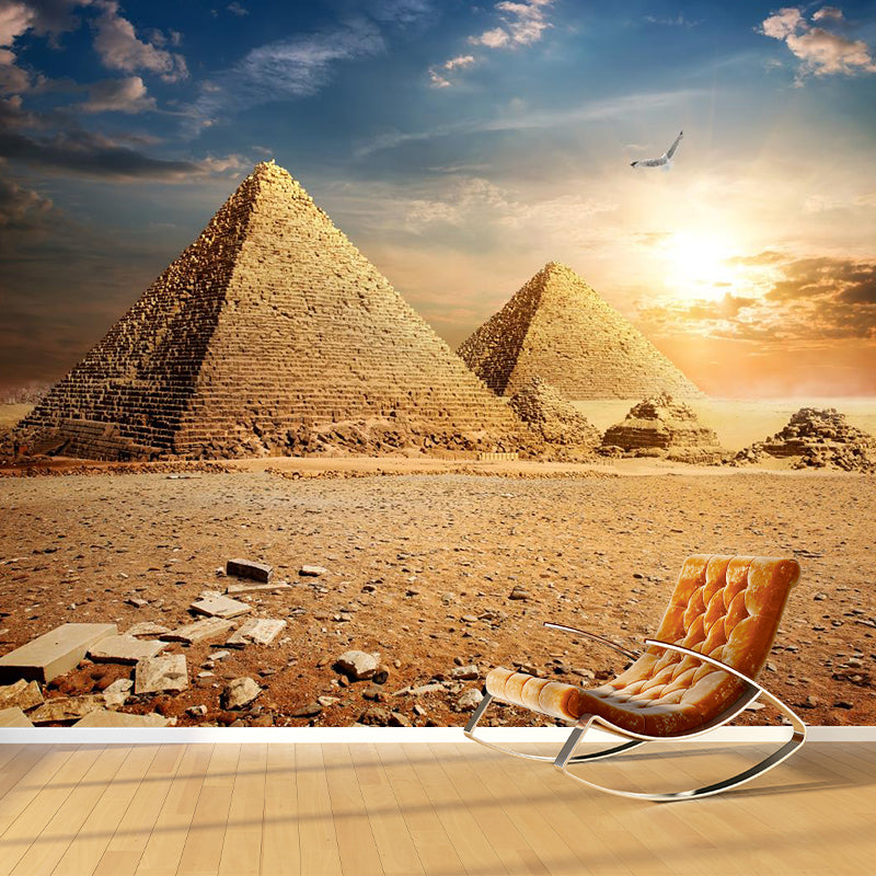 Contemporary Scenery Mural Wallpaper Natural Color Sun over the Pyramid Wall Covering Light Brown Clearhalo 'Wall Decor' 'Wall Mural' 2009163