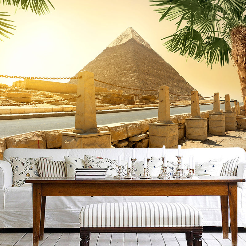 Contemporary Scenery Mural Wallpaper Natural Color Sun over the Pyramid Wall Covering Light Yellow Clearhalo 'Wall Decor' 'Wall Mural' 2009173