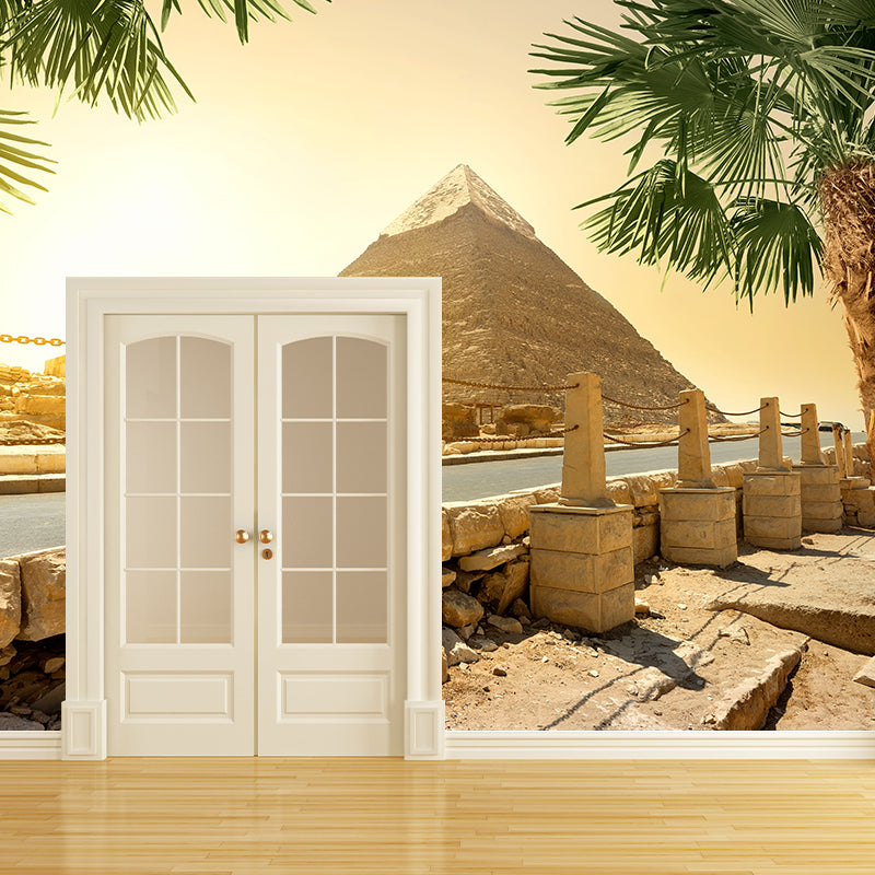Contemporary Scenery Mural Wallpaper Natural Color Sun over the Pyramid Wall Covering Clearhalo 'Wall Decor' 'Wall Mural' 2009174