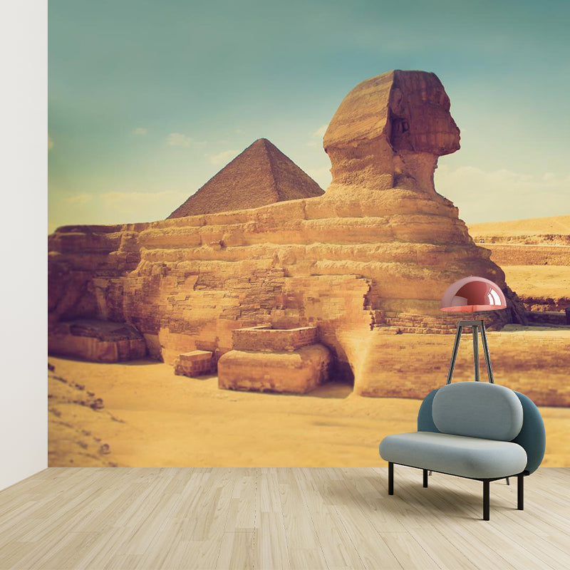 Global Inspired Pyramid Landscape Mural Pastel Color Washable Wall Decor for House Interior Brown Clearhalo 'Wall Decor' 'Wall Mural' 2009183