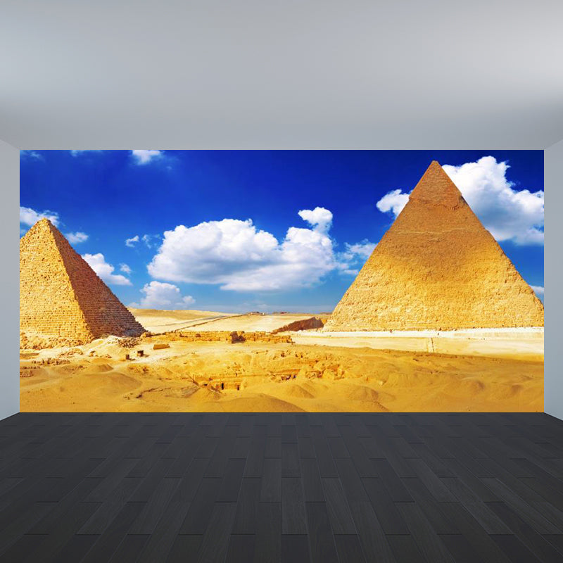 Global Inspired Pyramid Landscape Mural Pastel Color Washable Wall Decor for House Interior Sky Blue Clearhalo 'Wall Decor' 'Wall Mural' 2009198