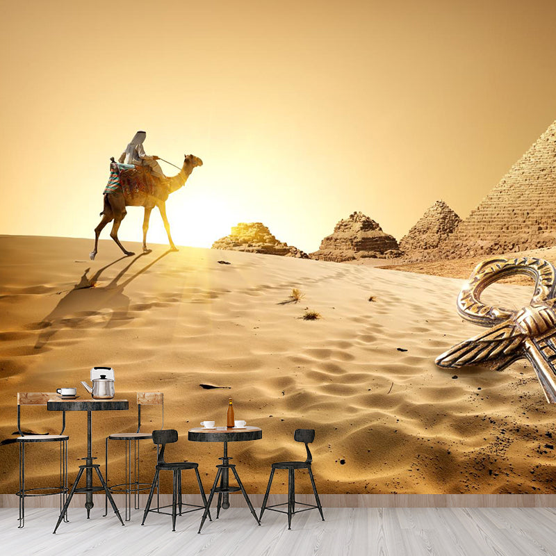 Soft Color Egypt Pyramids Mural Decal Nature Scenery Modern Waterproof Wall Art for Room Yellow Clearhalo 'Wall Decor' 'Wall Mural' 2009203