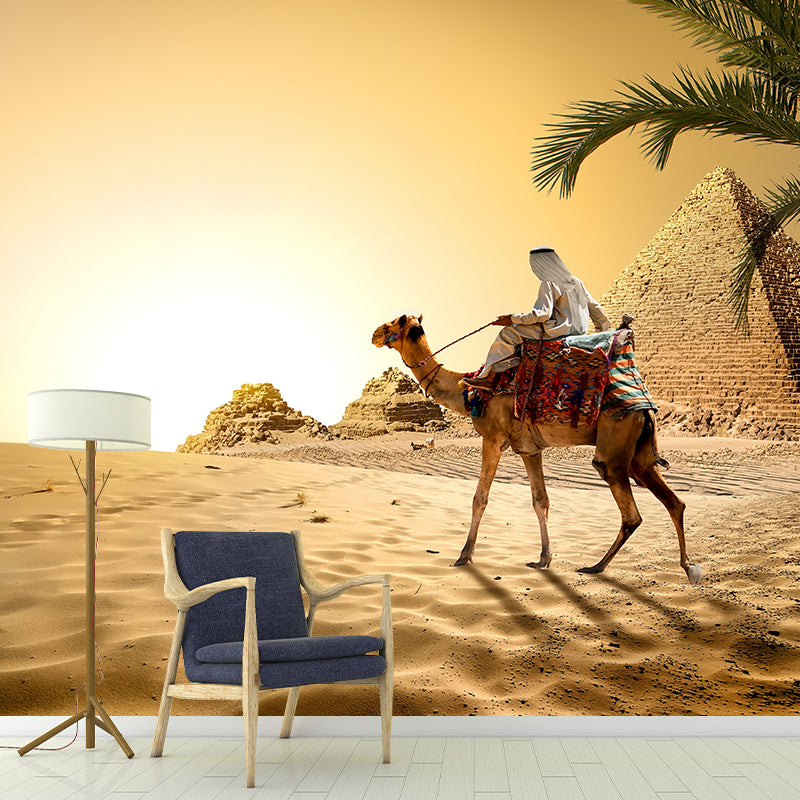 Soft Color Egypt Pyramids Mural Decal Nature Scenery Modern Waterproof Wall Art for Room Brown Clearhalo 'Wall Decor' 'Wall Mural' 2009208