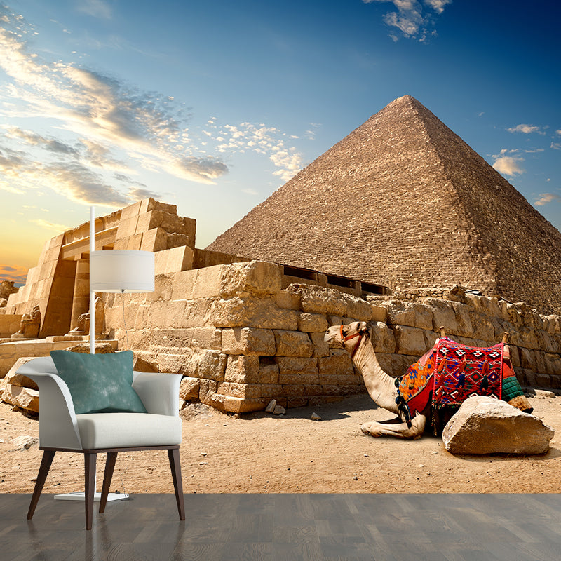 Soft Color Egypt Pyramids Mural Decal Nature Scenery Modern Waterproof Wall Art for Room Clearhalo 'Wall Decor' 'Wall Mural' 2009219