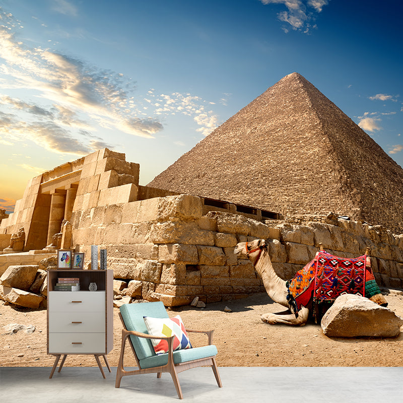 Soft Color Egypt Pyramids Mural Decal Nature Scenery Modern Waterproof Wall Art for Room Clearhalo 'Wall Decor' 'Wall Mural' 2009220