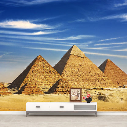 Soft Color Egypt Pyramids Mural Decal Nature Scenery Modern Waterproof Wall Art for Room Blue Clearhalo 'Wall Decor' 'Wall Mural' 2009223