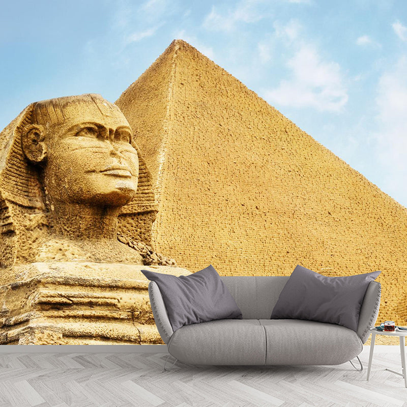 Egypt Giza Pyramid Group Mural Contemporary Stain-Proof Hallway Wall Decor, Custom-Made Light Yellow Clearhalo 'Wall Decor' 'Wall Mural' 2009258