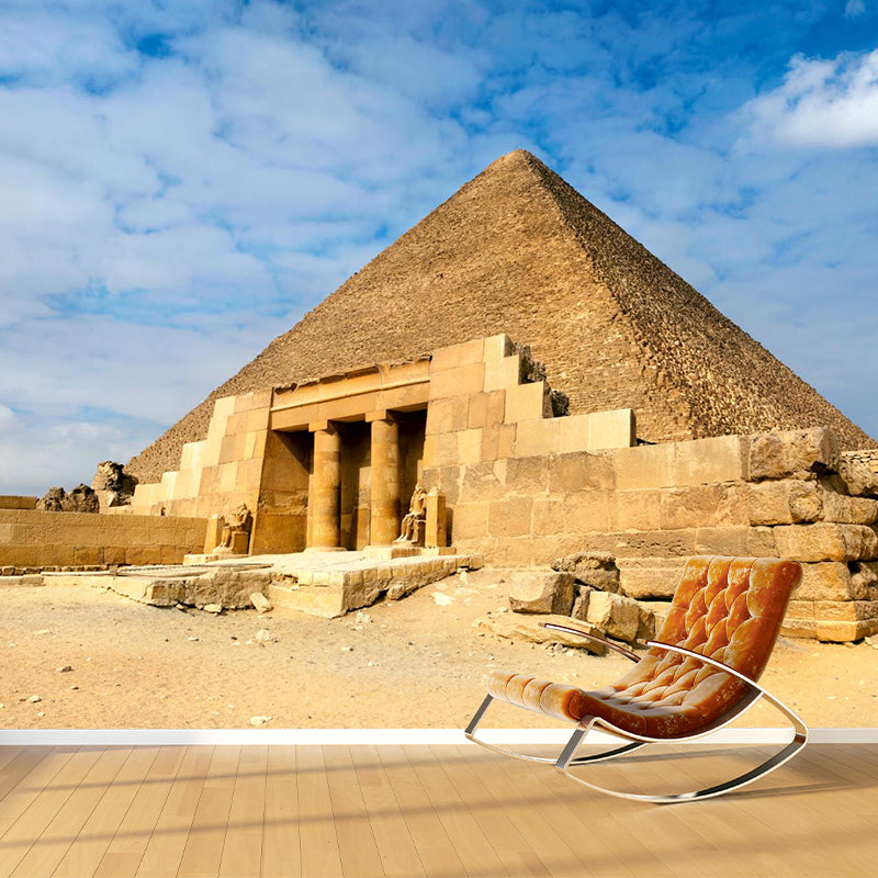 Egypt Giza Pyramid Group Mural Contemporary Stain-Proof Hallway Wall Decor, Custom-Made Light Brown Clearhalo 'Wall Decor' 'Wall Mural' 2009263