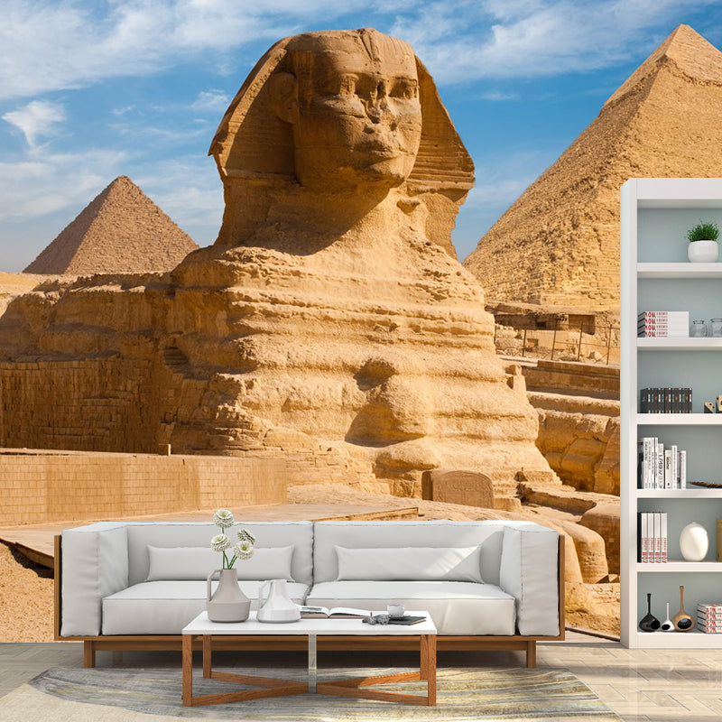 Egypt Giza Pyramid Group Mural Contemporary Stain-Proof Hallway Wall Decor, Custom-Made Brown Clearhalo 'Wall Decor' 'Wall Mural' 2009268