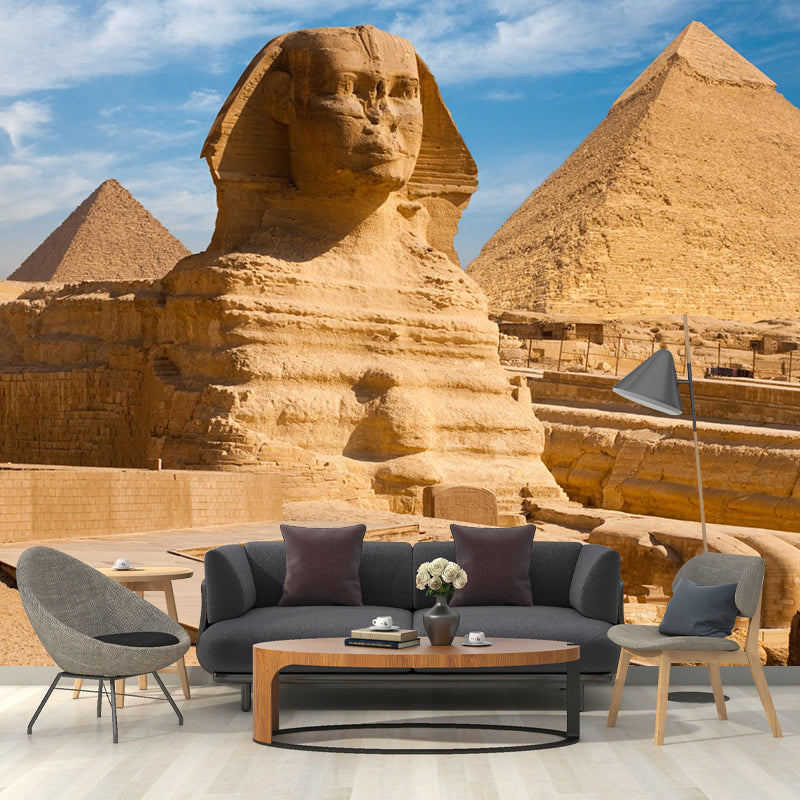 Egypt Giza Pyramid Group Mural Contemporary Stain-Proof Hallway Wall Decor, Custom-Made Clearhalo 'Wall Decor' 'Wall Mural' 2009269