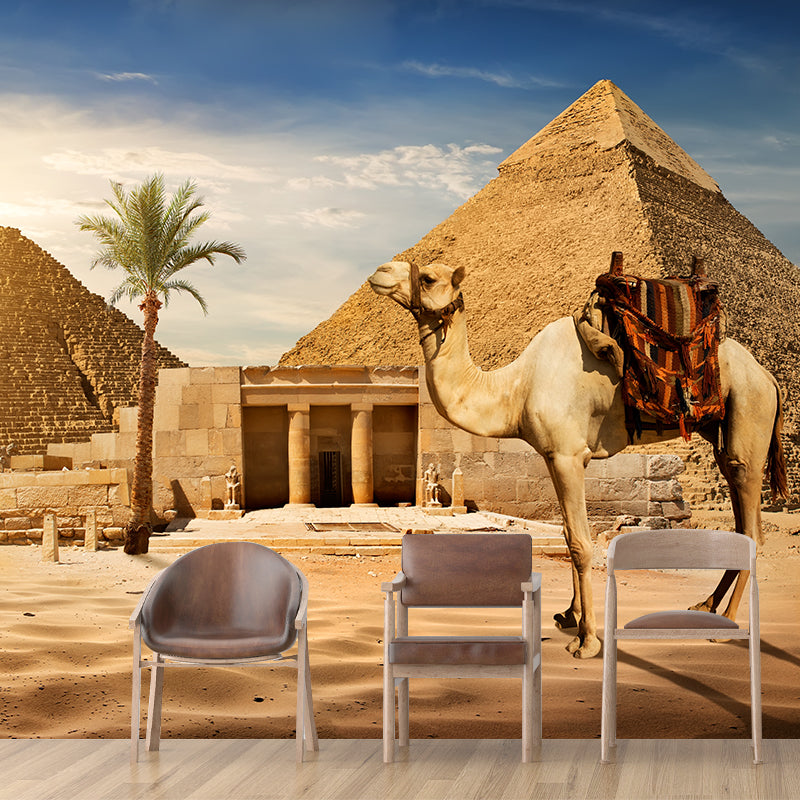 Egypt Giza Pyramid Group Mural Contemporary Stain-Proof Hallway Wall Decor, Custom-Made Clearhalo 'Wall Decor' 'Wall Mural' 2009274