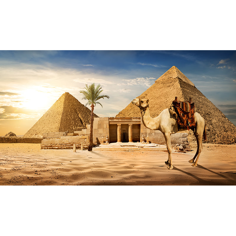 Egypt Giza Pyramid Group Mural Contemporary Stain-Proof Hallway Wall Decor, Custom-Made Clearhalo 'Wall Decor' 'Wall Mural' 2009276