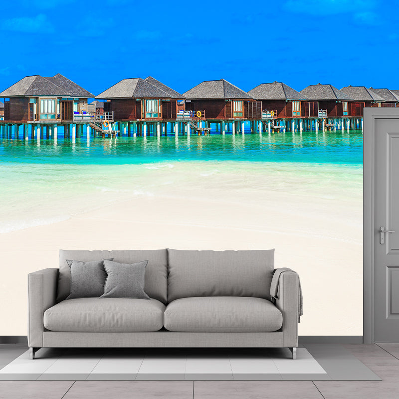 Tropics Seascape Wall Paper Mural Non-Woven Waterproofing Soft Color Wall Art for Home Clearhalo 'Wall Decor' 'Wall Mural' 2009294