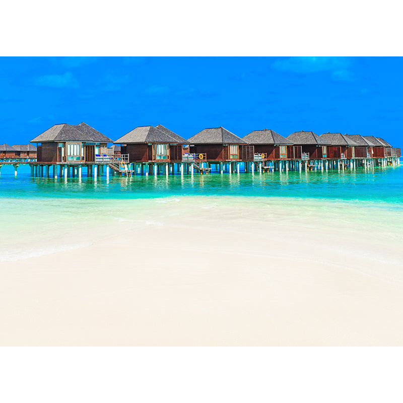 Tropics Seascape Wall Paper Mural Non-Woven Waterproofing Soft Color Wall Art for Home Clearhalo 'Wall Decor' 'Wall Mural' 2009296