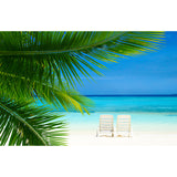 Beach with Palm Tree Mural Bright Tropical Wall Covering for Accent Wall, Custom Size