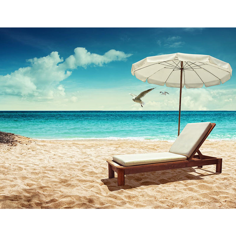 Large Beach Bench Wallpaper Mural Tropix Beautiful Seascape Wall Decor in Natural Color Clearhalo 'Wall Decor' 'Wall Mural' 2009356