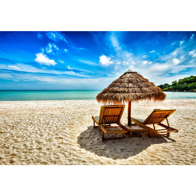 Large Beach Bench Wallpaper Mural Tropix Beautiful Seascape Wall Decor in Natural Color Clearhalo 'Wall Decor' 'Wall Mural' 2009361