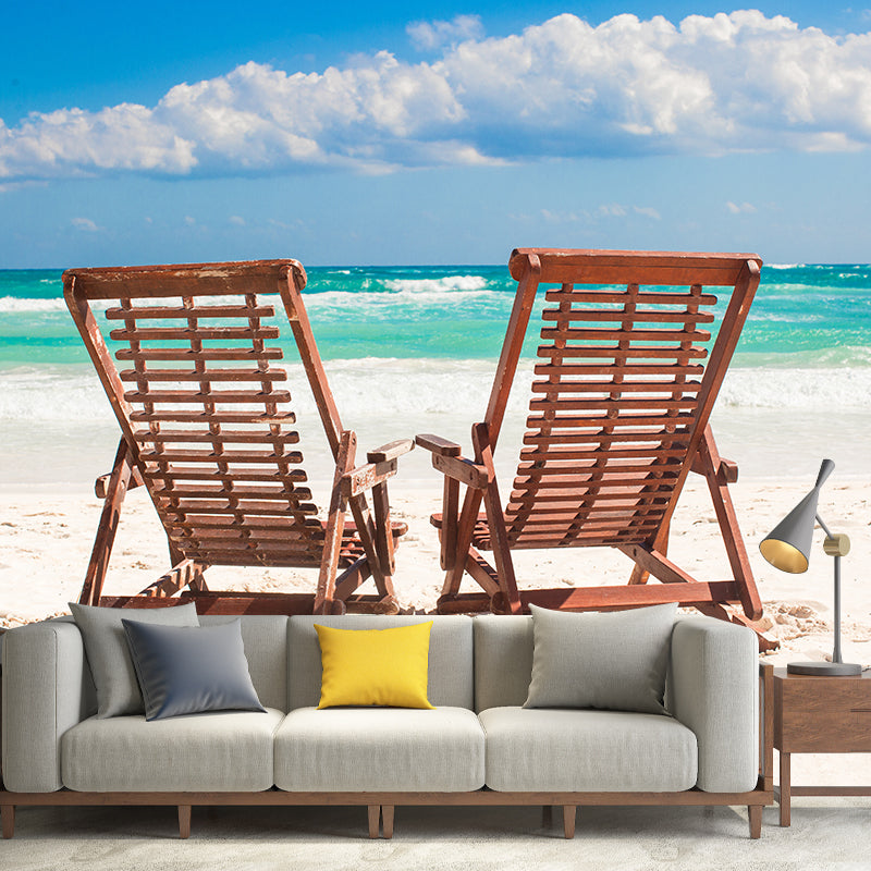 Large Beach Bench Wallpaper Mural Tropix Beautiful Seascape Wall Decor in Natural Color Clearhalo 'Wall Decor' 'Wall Mural' 2009364