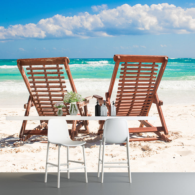 Large Beach Bench Wallpaper Mural Tropix Beautiful Seascape Wall Decor in Natural Color Clearhalo 'Wall Decor' 'Wall Mural' 2009365