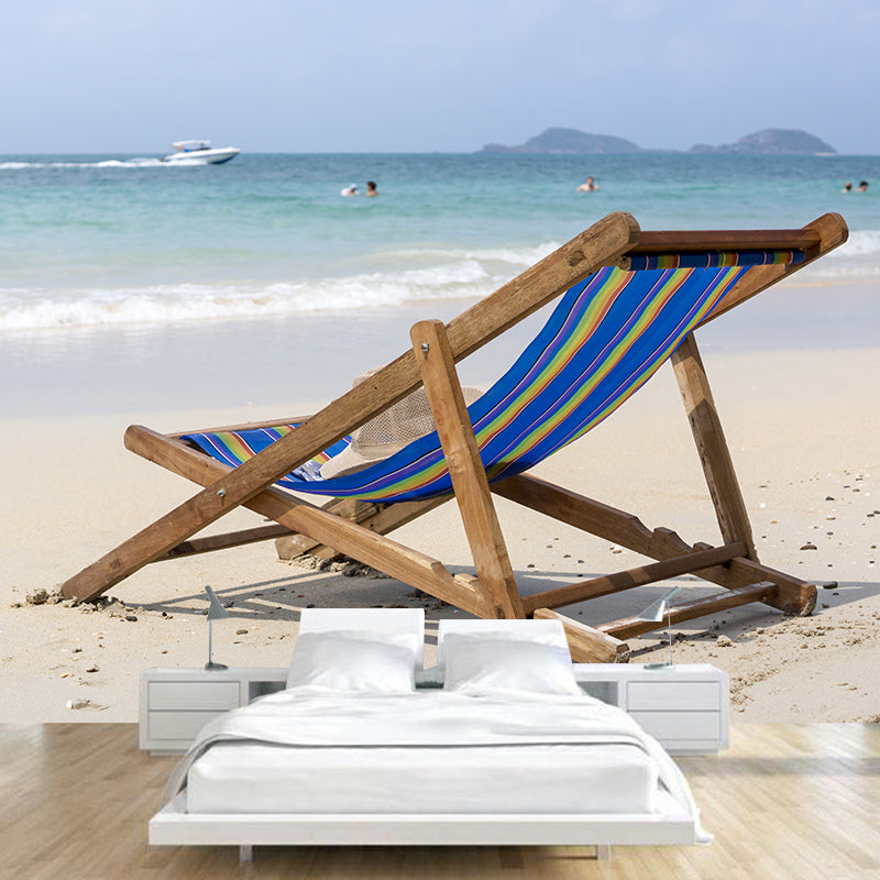 Large Beach Bench Wallpaper Mural Tropix Beautiful Seascape Wall Decor in Natural Color Grey Clearhalo 'Wall Decor' 'Wall Mural' 2009368