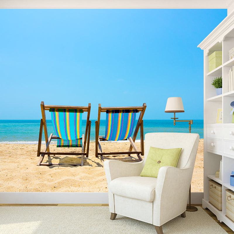 Large Beach Bench Wallpaper Mural Tropix Beautiful Seascape Wall Decor in Natural Color Blue Clearhalo 'Wall Decor' 'Wall Mural' 2009373